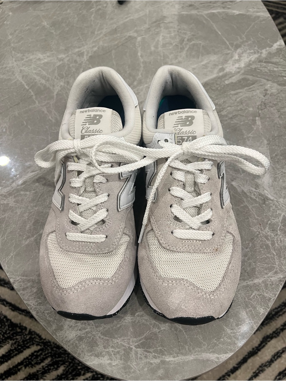 New Balance White and Light Gray Classic 574 Sneakers